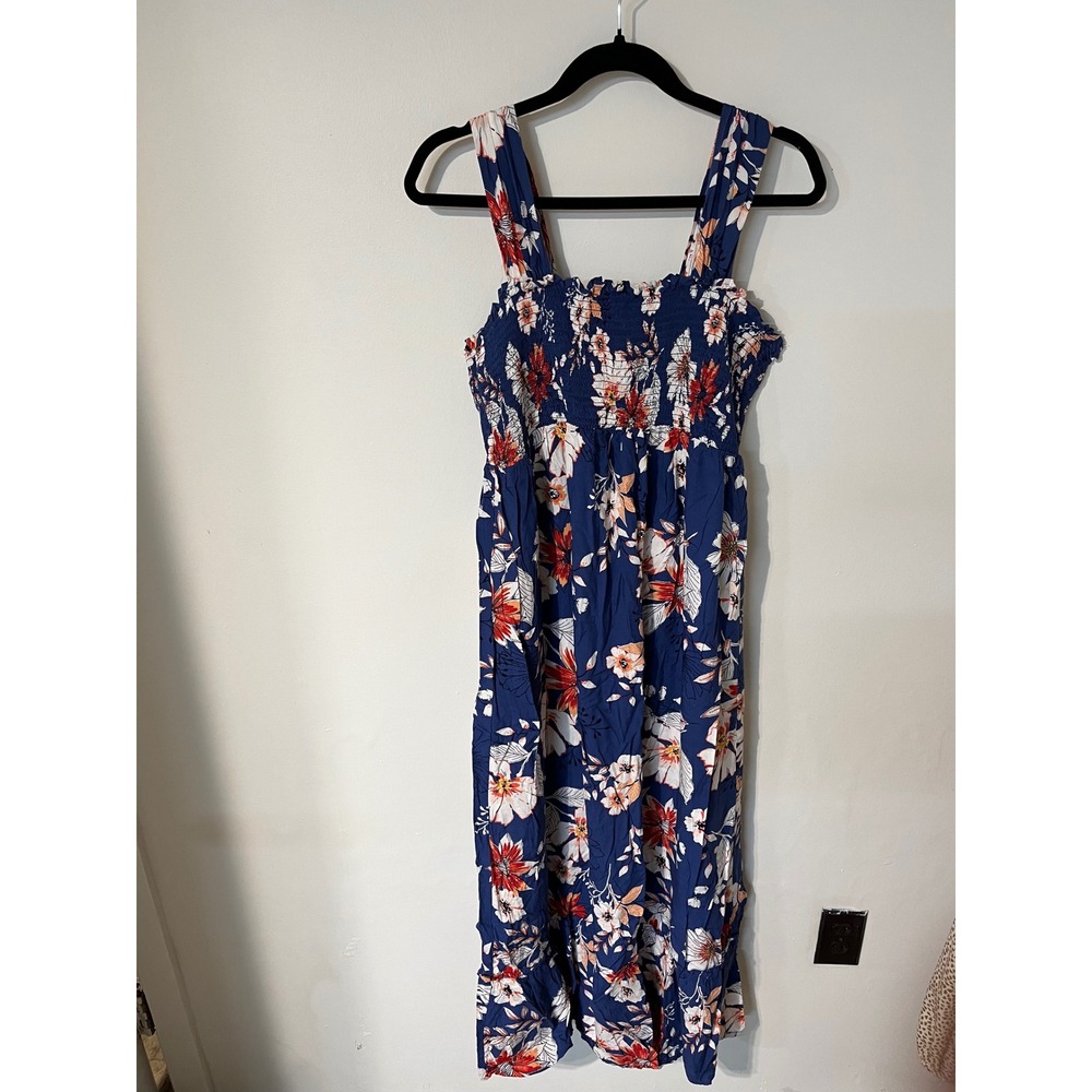 Isabel Maternity Blue Floral Smocked Maxi Dress Large Ruffle Hem Summer Boho